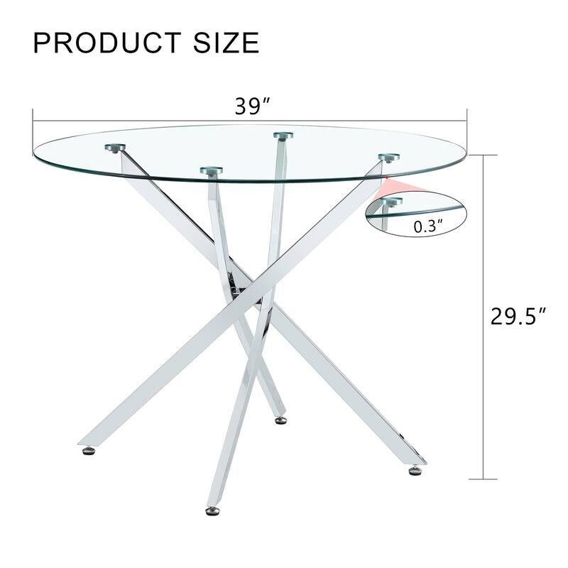 Round glass dining table suitable for 2-4 people: Modern minimalist style round transparent tempered glass table