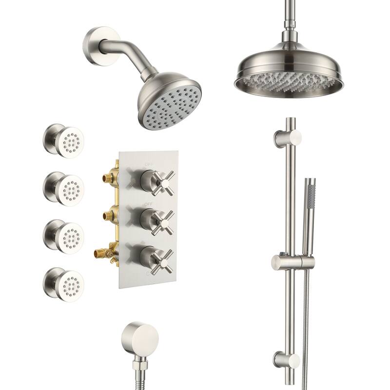 8-In Ceiling Mounted Shower System with Sliding Bar and 4 Body Sprays - 8" - Brushed Nickel