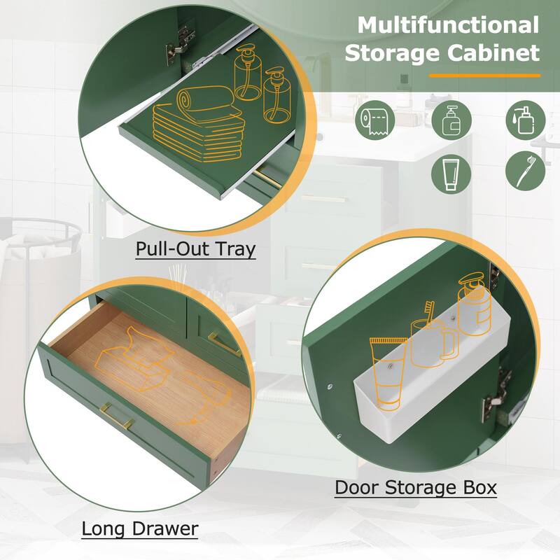 30" Bathroom Vanity with Sink Combo, Storage Cabinet with 3 Soft-Close Drawers and Removable Tray