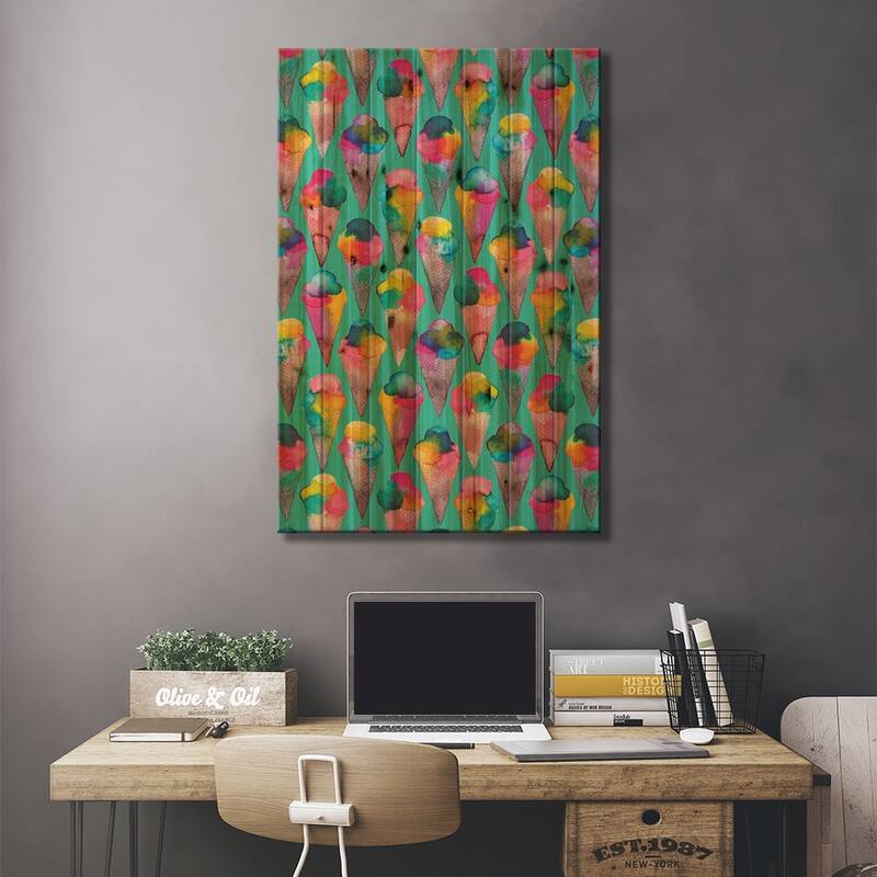 Ice Cream Cones Green Print On Wood by Ninola Design - Multi-Color