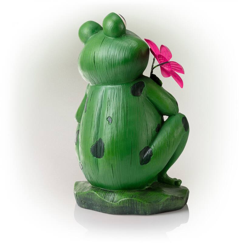 Alpine Corporation 18" Tall Outdoor Frog with Color Changing LED Lights and Welcome Sign Yard Statue