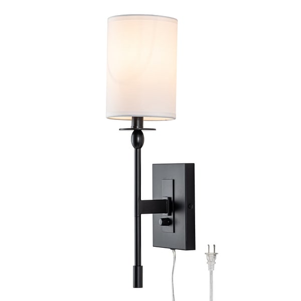 C Cattleya 1 Light Black Finish Fabric Shade Indoor Wall Sconce Hardwired plug in with On Off Switch