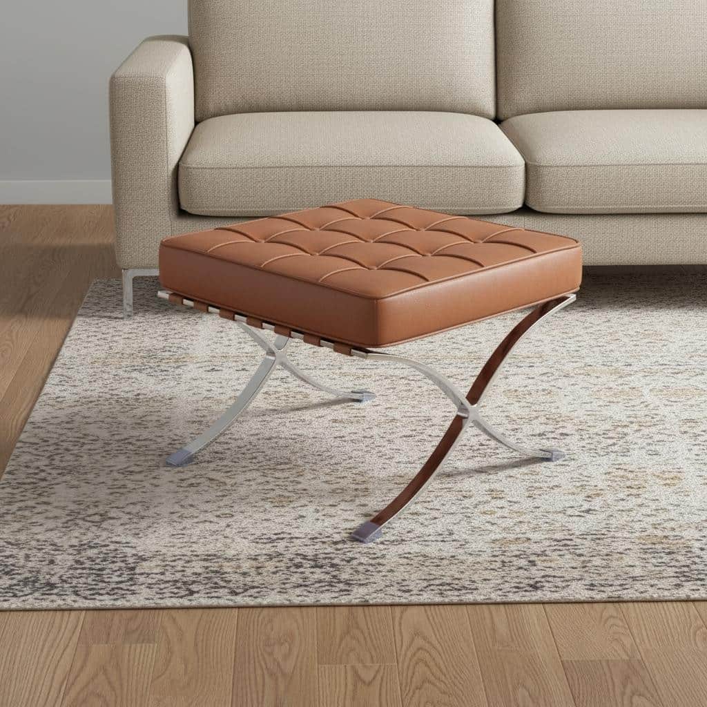 HomeRoots 20" Amber and Silver Leather Tufted Ottoman