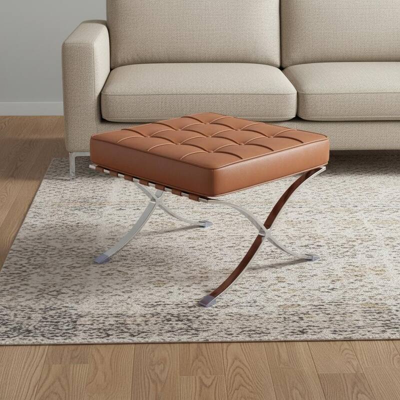 HomeRoots 20" Amber and Silver Leather Tufted Ottoman - Amber - 20.47 in. x 17.72 in.  x 24.80 in.