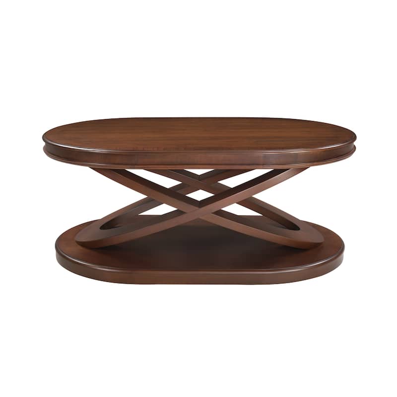 American-style Oval Solid Wood Coffee Table with X-shaped Base