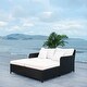 preview thumbnail 51 of 59, SAFAVIEH Outdoor Cadeo Wicker Daybed with Pillows and Cushions Black/Beige