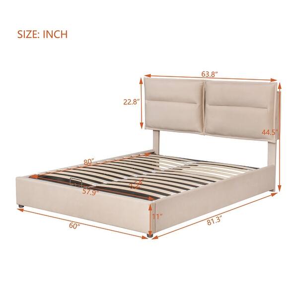 Queen Size Velvet Upholstered Platform Bed with a Hydraulic Storage