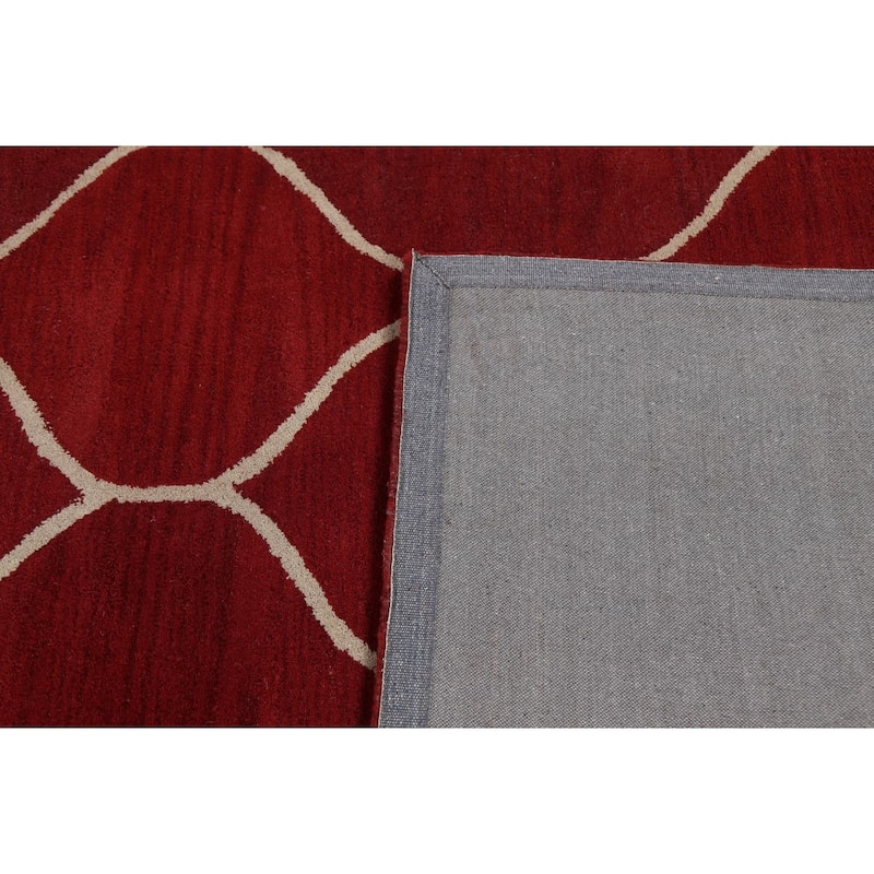 Red Trellis Oriental Contemporary Area Rug Hand-tufted Wool Carpet - 9'0" x 12'0"