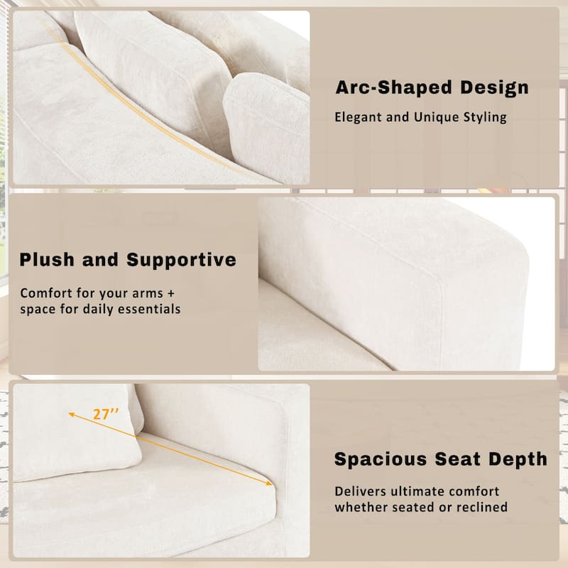 115.7" Chenille Modular Sofa Set with Curved Design - 4-Seater and 5 Cushions (No Assembly Required)