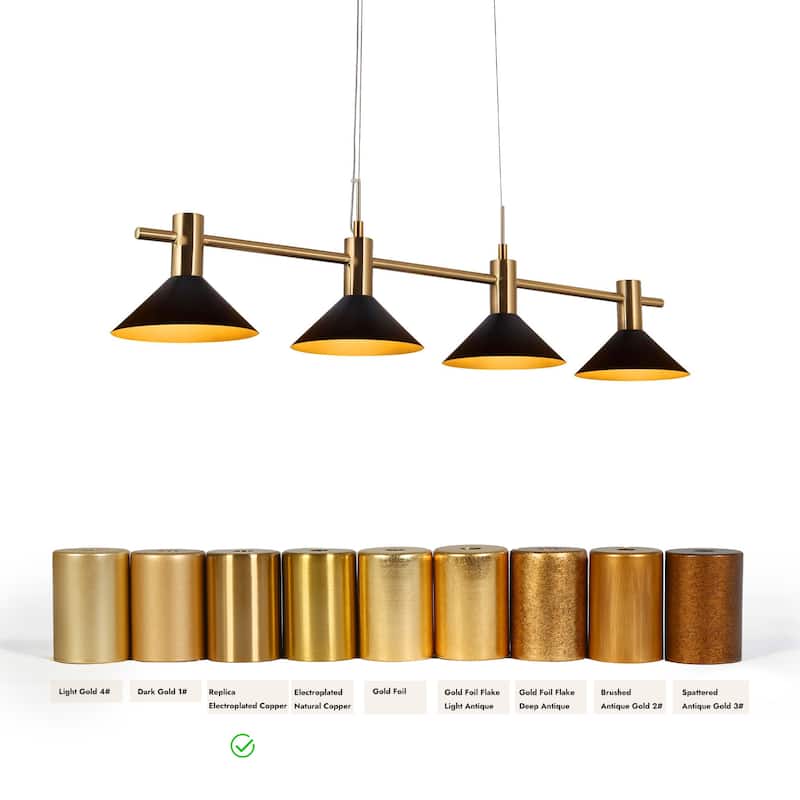 Modern Linear 4-Light 38.5" L Black Gold Bowl-shaped LED Chandelier Industrial Metal Kitchen Island Lights for Dining Room