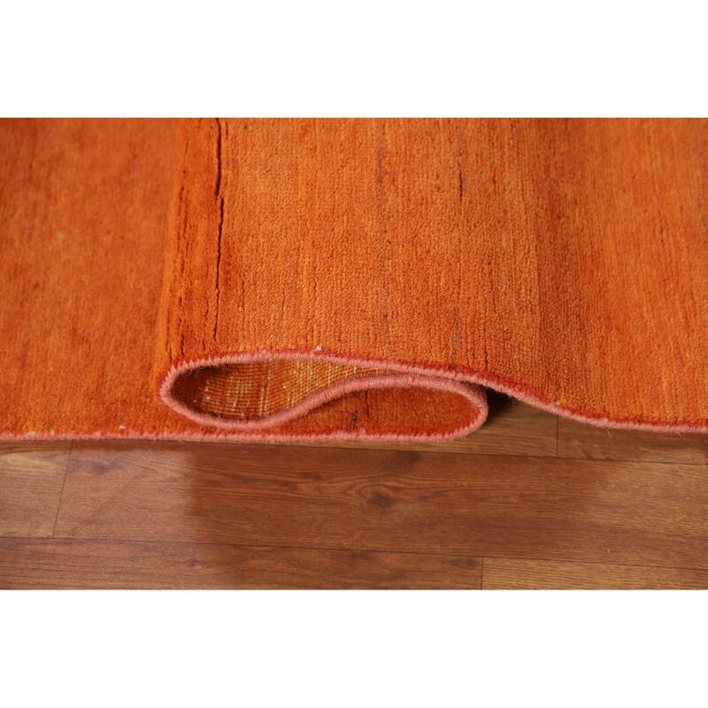 Orange Modern Gabbeh Foyer Rug Solid Hand-Knotted Wool Carpet - 3'1" x 4'11"
