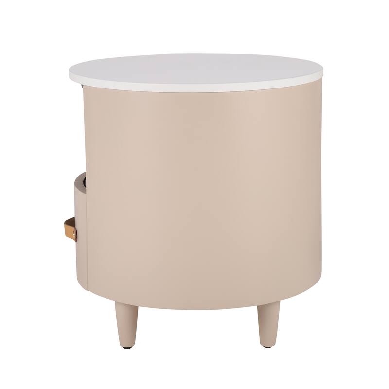 Round Nightstand with Storage Drawer, Sofa End Table Bedroom Bedside Table