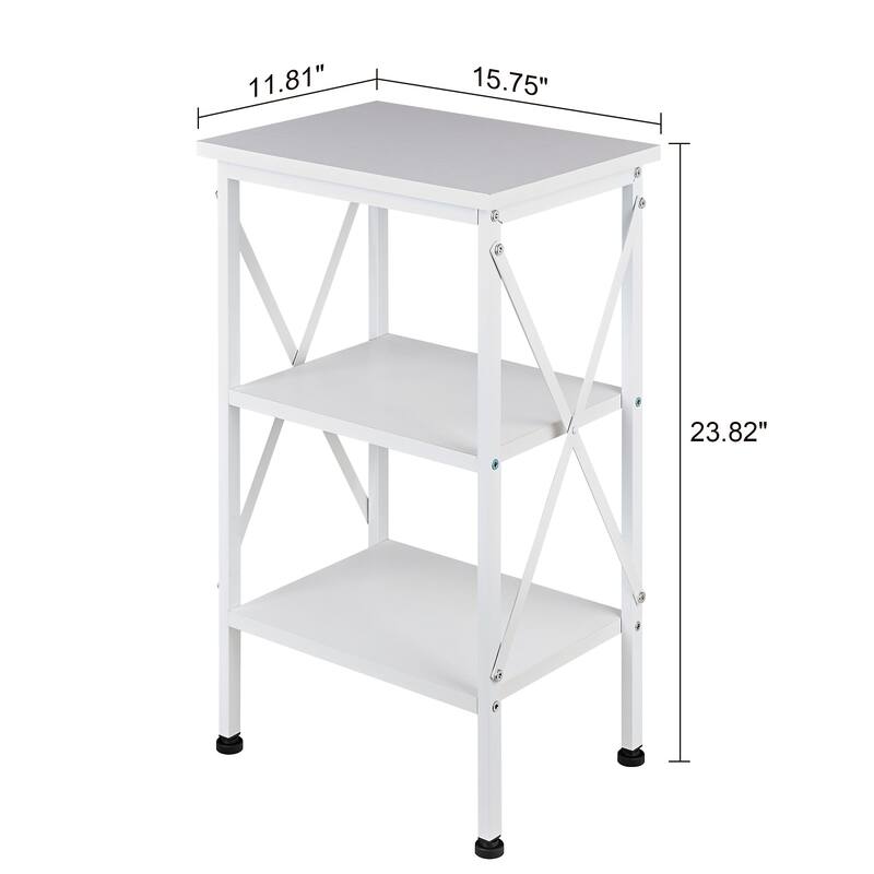VECELO 3-Tier Open Shelf End Table with X-Frame Design 4-Step Easy Assembly 23.82" Height Side Table for Living Room or Bedroom