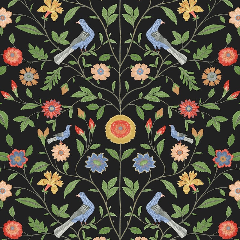 NextWall Bird Toile Peel and Stick Wallpaper - 20.5 in. W x 18 ft. L - Onyx
