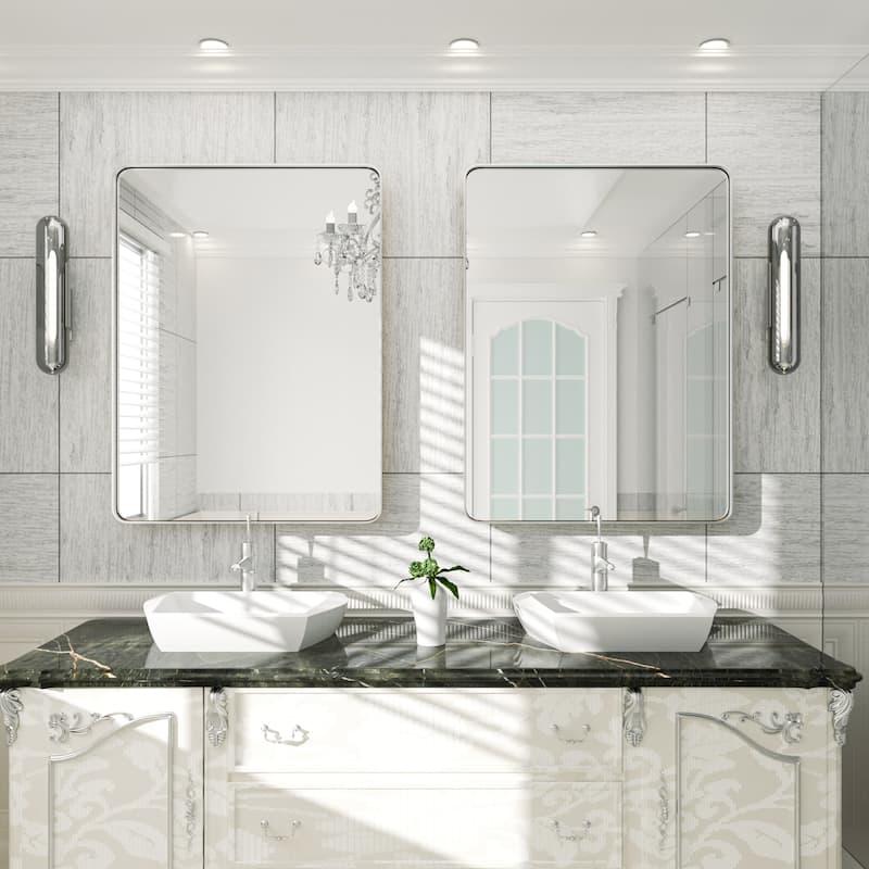 Modern Rounded Rectangle Wall Mirror with Stainless Steel Frame for Bathroom Vanity(1 Piece)