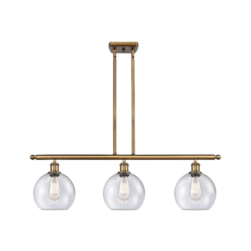Innovations Lighting Athens 3 Light 36" Island Light - 8" Shade - Brushed Brass/Seedy