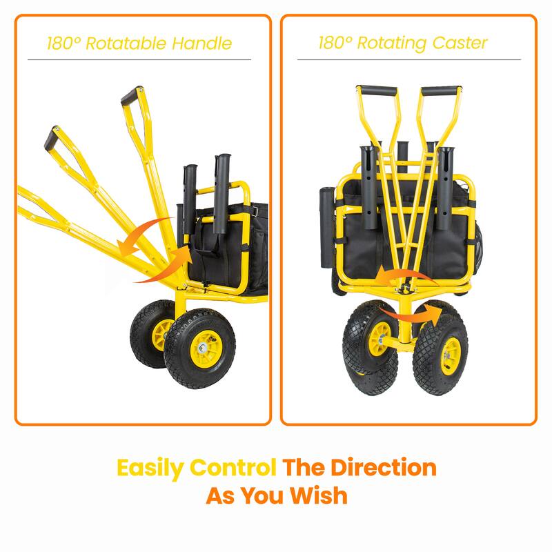 Beach Cart Collapsible Wagon 9.85"All-Terrain Wheels,Heavy Duty Garden Cart with Rod Holders,Umbrella Holder and Storage Pockets