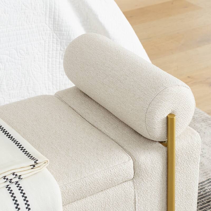 Elegant Linen Storage Bench with Cylindrical Arms & Metal Legs