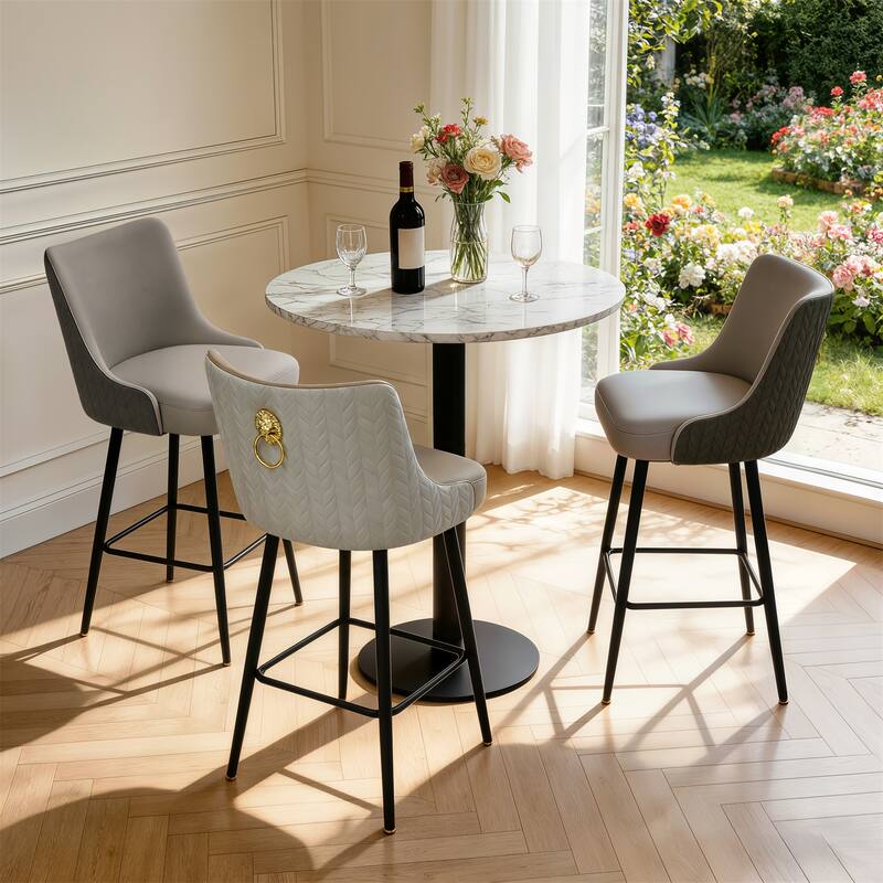 360 Swivel Upholstered Counter Height Bar Stools Kitchen Island Breakfast Chairs with Lion Head Pull Ring Footrest