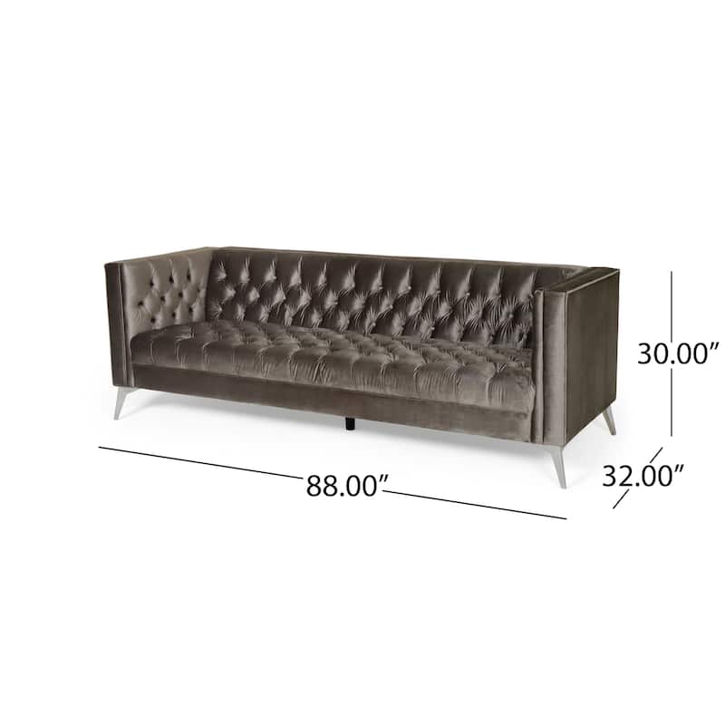 Galvin Tufted Velvet 3-seat Sofa by Christopher Knight Home - 88.00" W x 32.00" L x 30.00" H