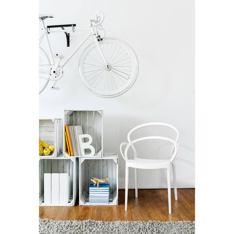 33" White Outdoor Patio Round Dining Arm Chair