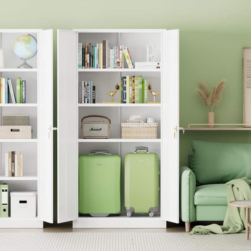 36 inch - 71 inch Tall File Cabinet Metal Storage Cabinet with Lockable Doors and Adjustable Shelves for Office, Home, Pantry - 71''/White