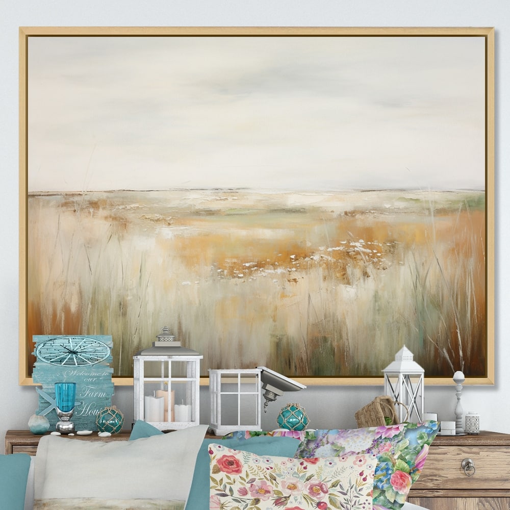 Designart "Meadow Grasslands Minimalism II" Landscapes Framed Wall Art Living Room