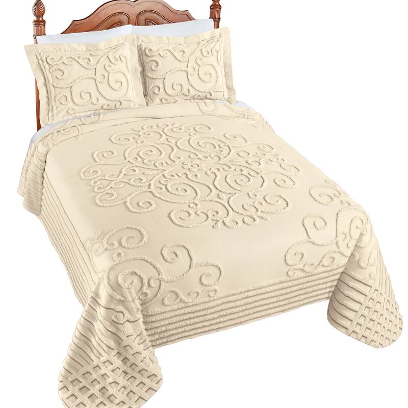 Skylar Scrolling Textured Design Chenille Bedspread
