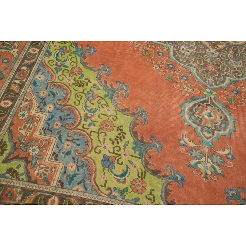 Hand Knotted Oriental 100% Wool Carpet Traditional Floral Oranges & Rust Tabriz Area Rug - 11' 8'' X 9' 5''