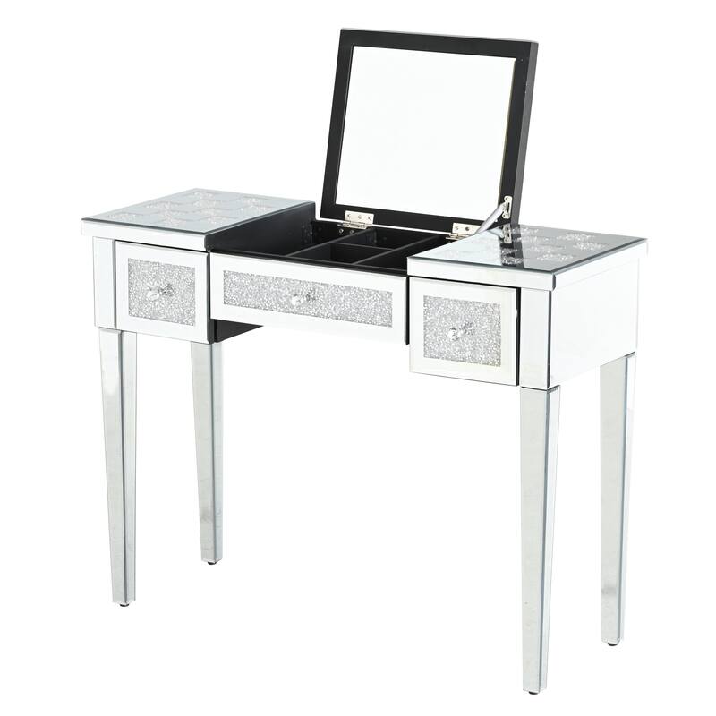 Mirrored Makeup Vanity with Flip-Top Mirror, Glass Console Table