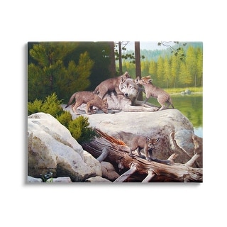 Stupell Wolf & Cubs in Nature Canvas Wall Art Design by Rod Lawrence ...