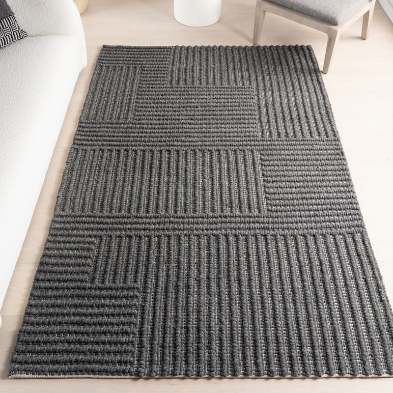 Nuloom Dorene Contemporary High-Low Striped Wool Area Rug - 9'6" x 13'6" - Charcoal