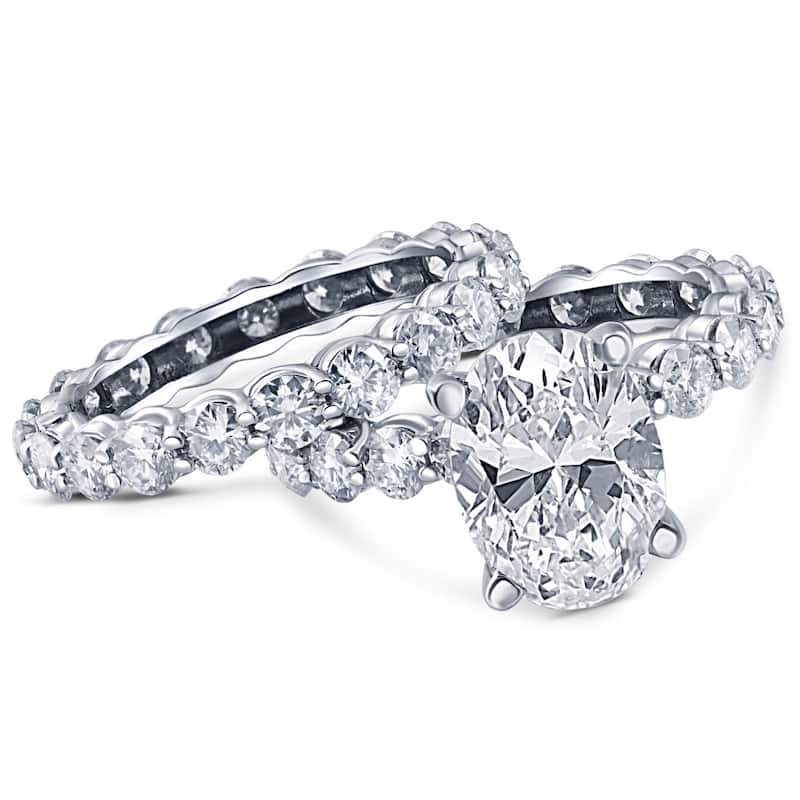 7Ct Moissanite Oval Eternity Engagement Wedding Ring Set in White Gold