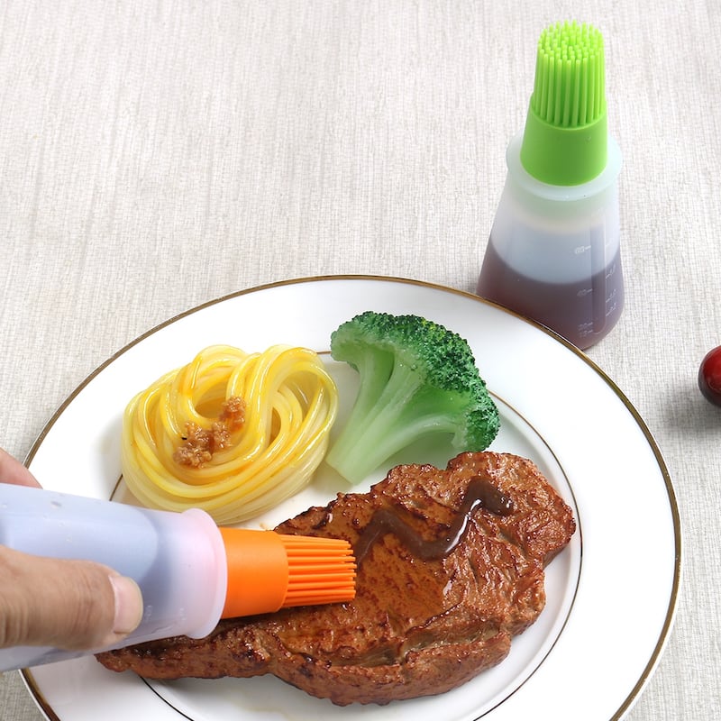 2 Pcs Household Flexible Oil Bottle Brush Heat Resistant Non-stick - Orange and Green - 2" x 4.5"(D*L)