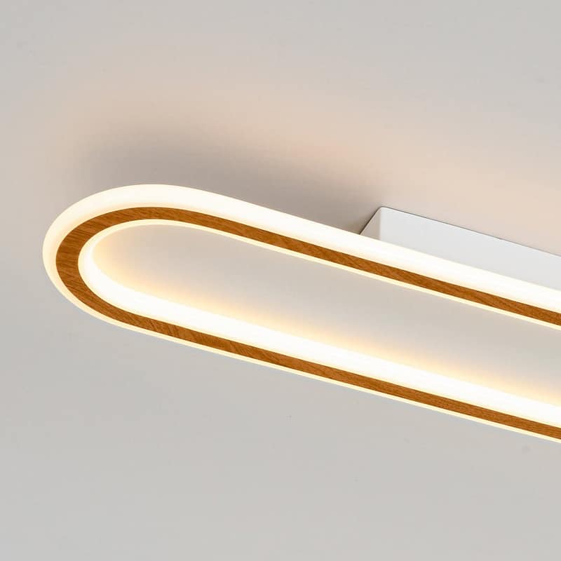 Scandinavian Linear Wood Ring Dimmable LED Flush Mount Light