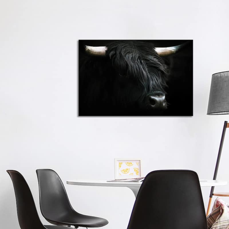 iCanvas "Portrait Of A Black Scottish Wooly Highland Cow In Norway" by Michael Schauer Canvas Print - 26x40x1.5