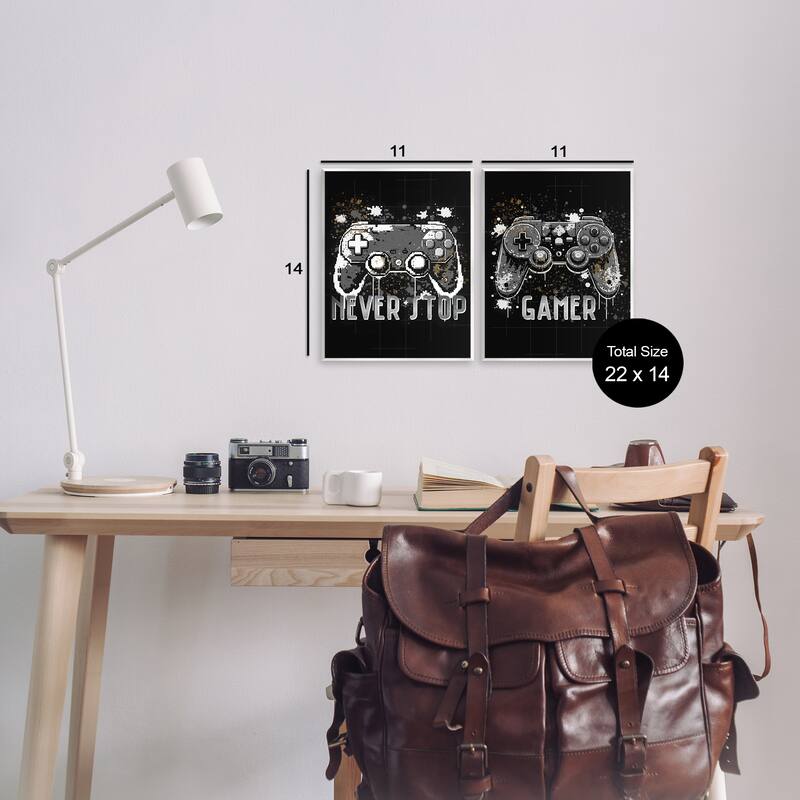 Stupell Modern Gamer Controller Phrases Wall Plaque Art Design By Kim Allen (Set of 2)