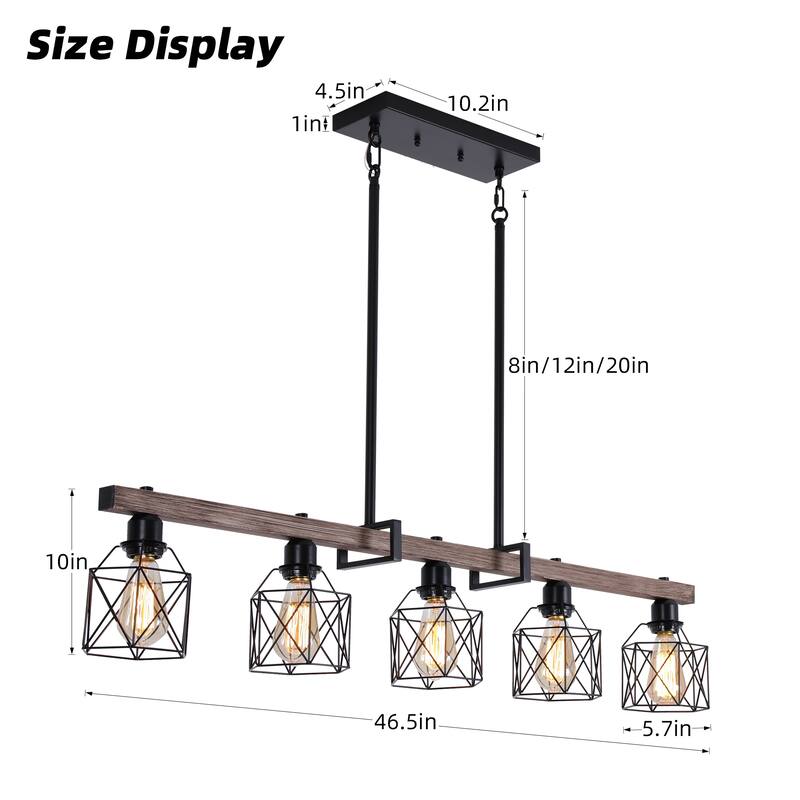 27.6 in./46.5 in. Matte Black Island Chandelier, Suitable For Kitchen, Dining Room, Bedroom