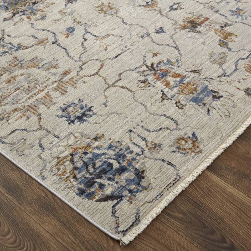 Xewa Power Loomed Distressed Floral Traditional Non Skid with Fringe Area Rug By HomeRoots