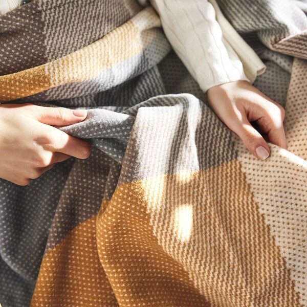 IBENA Cotton Checkered Colorblock Design Cozy Oversize Throw
