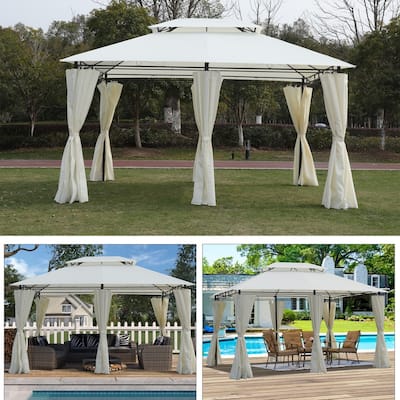 13x10 Ft Outdoor Patio Gazebo Canopy Tent With Ventilated Double Roof And SideWall(Detachable Curtain Included On All Sides)