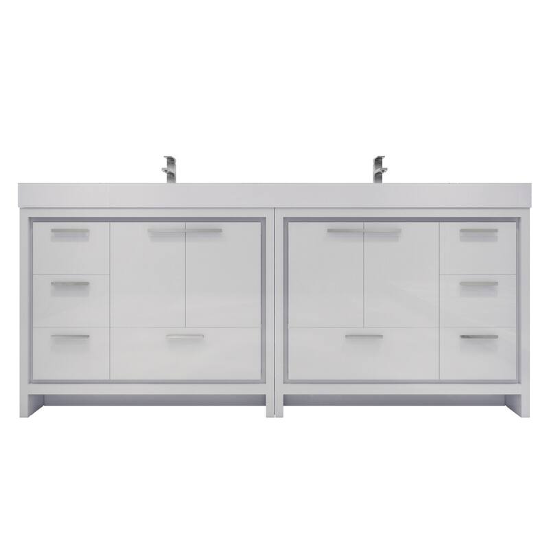 Dove 84'' Freestanding Vanity with Double Reinforced Acrylic Sink - Glossy - High Gloss White