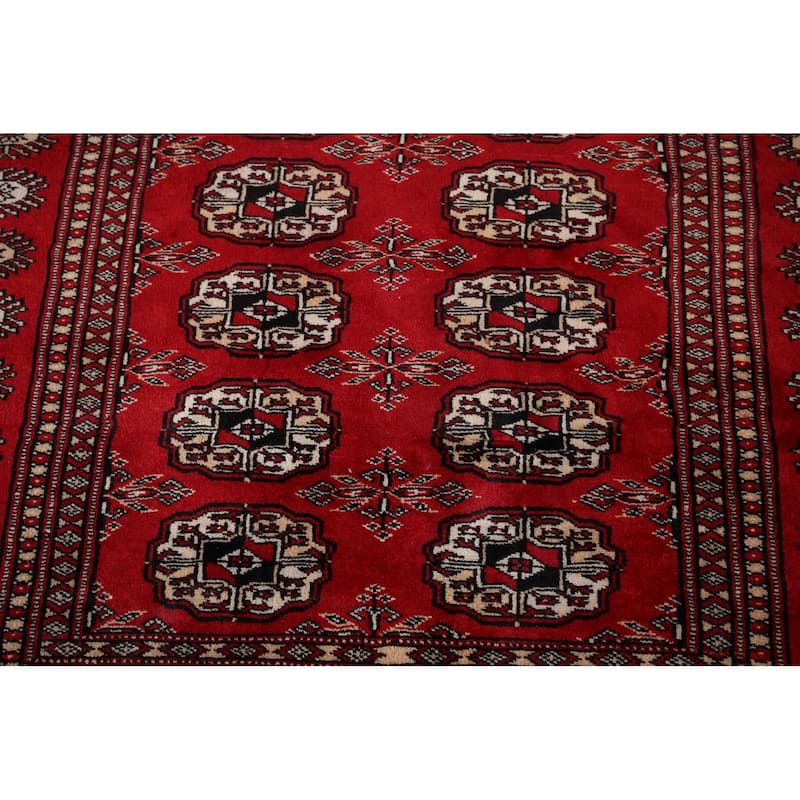 Red Geometric Bokhara Vintage Accent Rug Hand-Knotted Wool Carpet - 3'2" x 5'1"