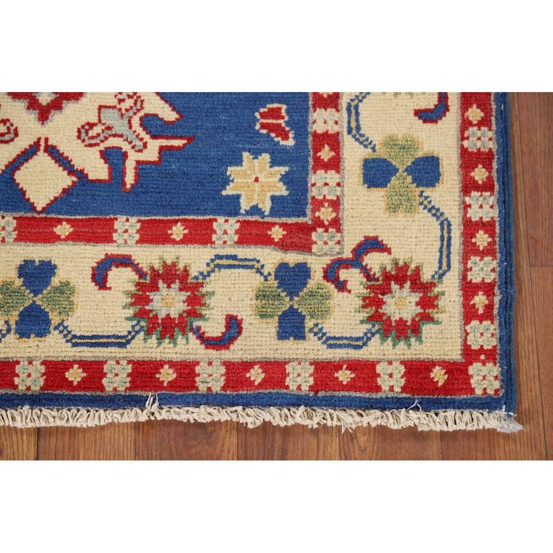 Blue Kazak Oriental Foyer Rug Hand-Knotted Wool Carpet - 2'8" x 4'0"