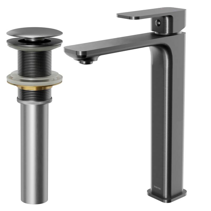 Karran Venda KBF512 Single-Handle Single Hole Vessel Bathroom Faucet with Matching Pop-up Drain - Gunmetal Grey