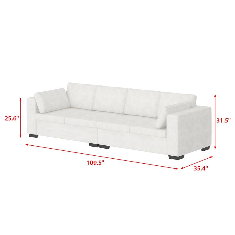 Modern Chenille Fabric 4-Seat Sofa Couch Off-White, Wood Frame, High Elastic Foam