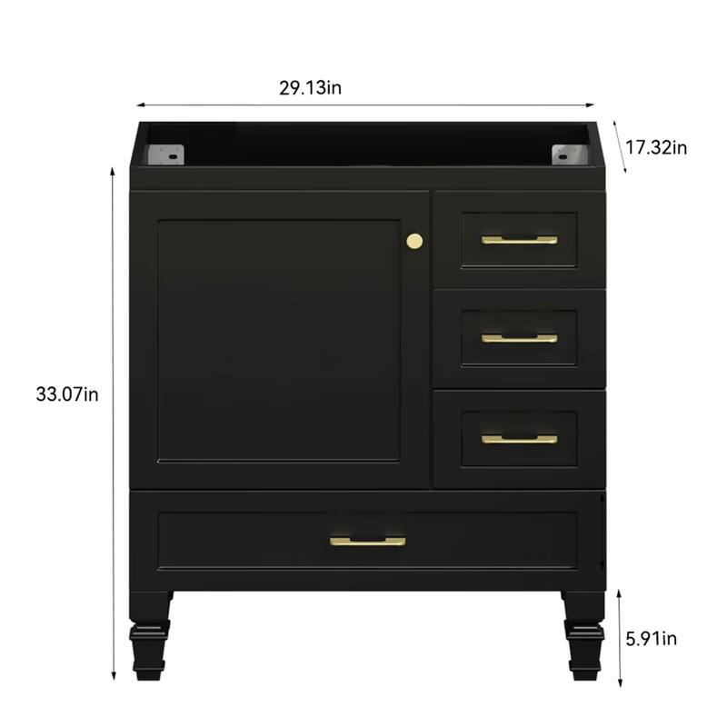 30" Bathroom Vanity Abundant Storage Cabinet -1 Soft Close Doors and 3 Drawer