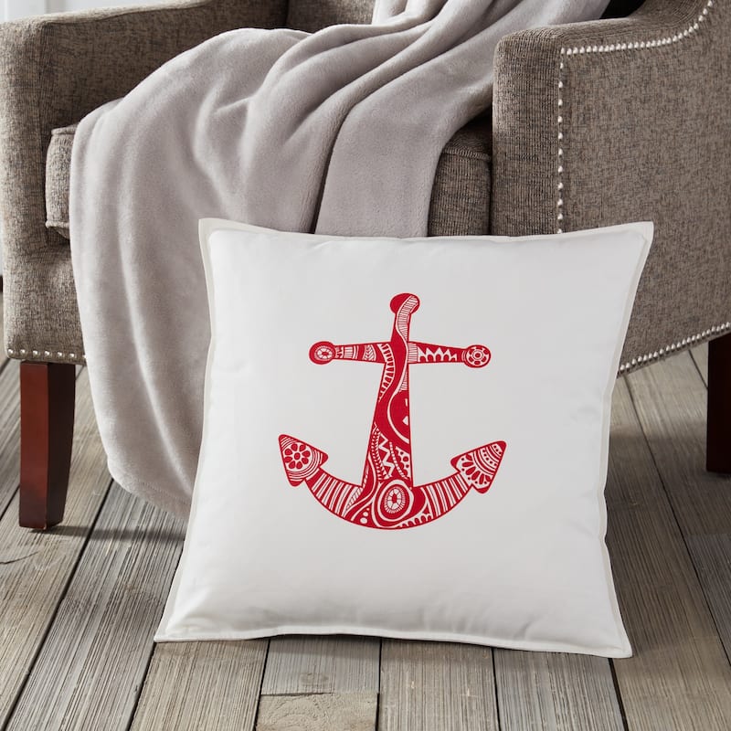 Anchor Cotton Canvas 20-inch Pillow - Red