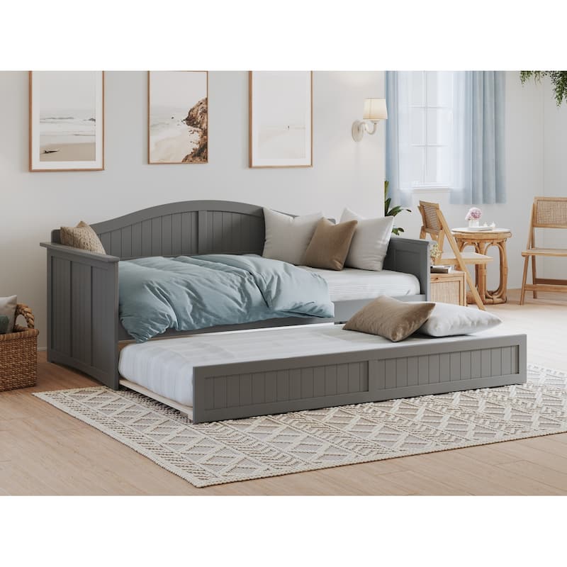 Nantucket Twin Wood Daybed with Twin Size Trundle - Grey