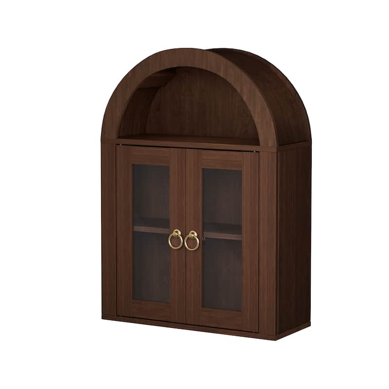 Wall Mounted Arched Cabinet with Glass Doors, Light and Adjustable Shelves for Laundry Room, Bathroom, Kitchen